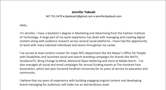 cover letter preview